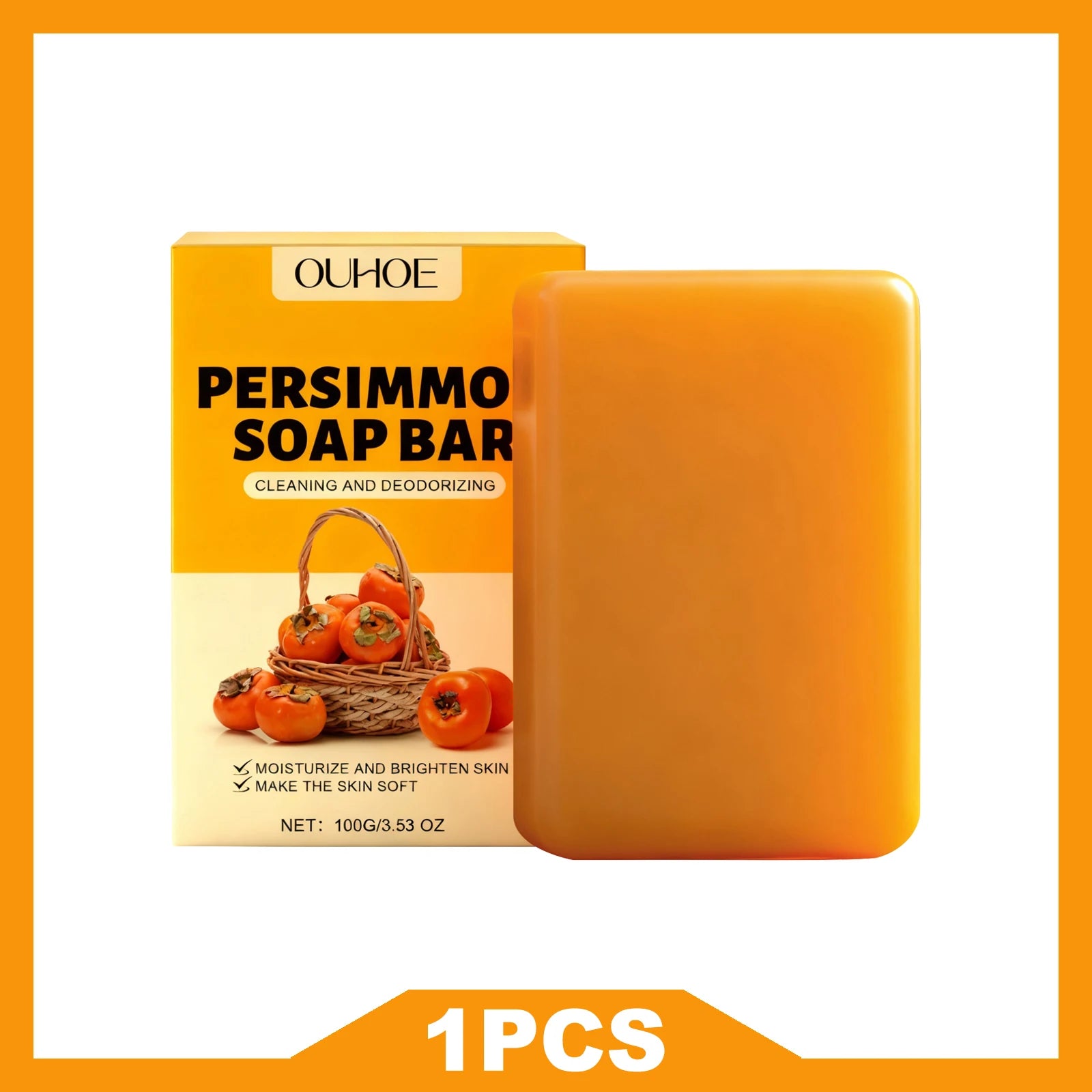 OUHOE Persimmon Soap Bar Sweet Fruity Scent Strengthen Skin Barrier Protection Maintain Healthy Removes Surface Dirt