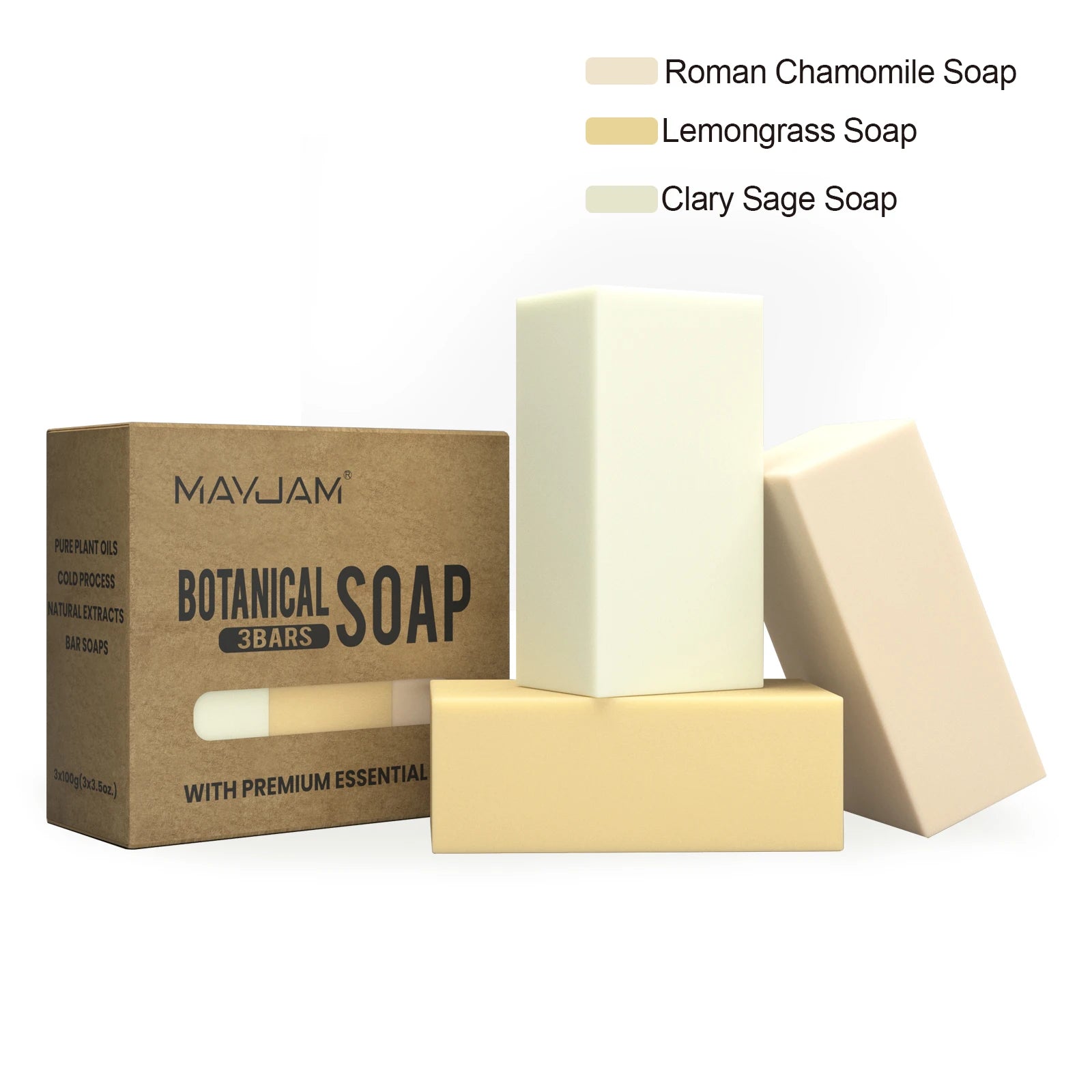 Handmade Soap Gift Set 3 Pack of Essential Oil Soap Chamomile Tea tree Lemongrass Frankincense Clary Sage Scented Soap Cleaning